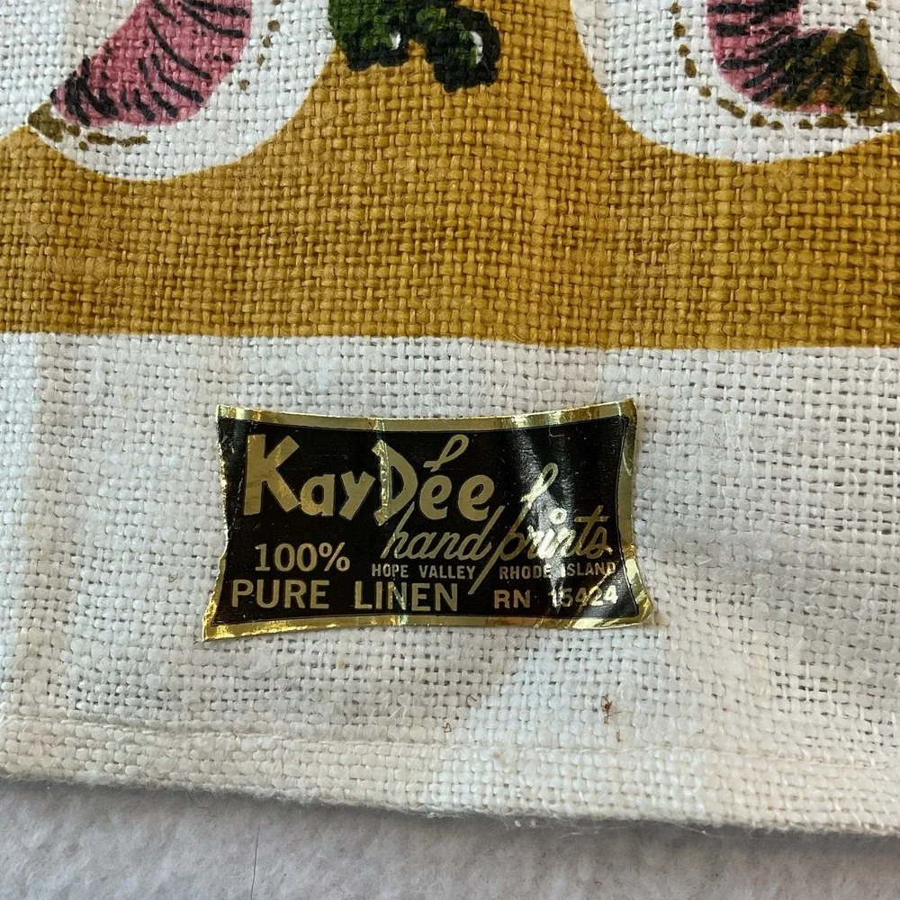 Kay Dee Handprints Linen Kitchen Towel Mushrooms Lois Long Wine Basket VTG NEW